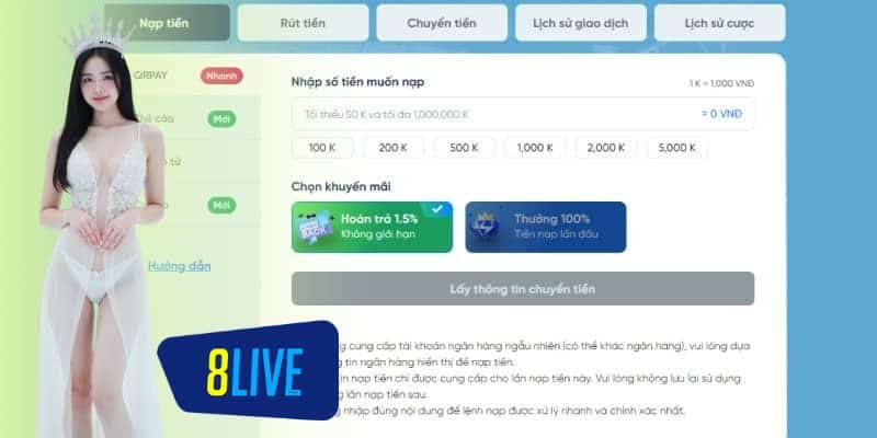 Nạp tiền vào tài khoản game 8LIVE
